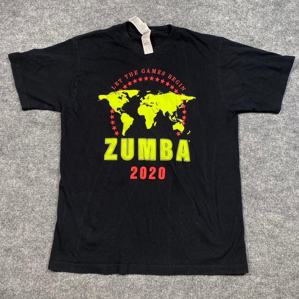Zumba Wear Mens Black Let The Games Begin 2020 World Map Graphic T-Shirt Large